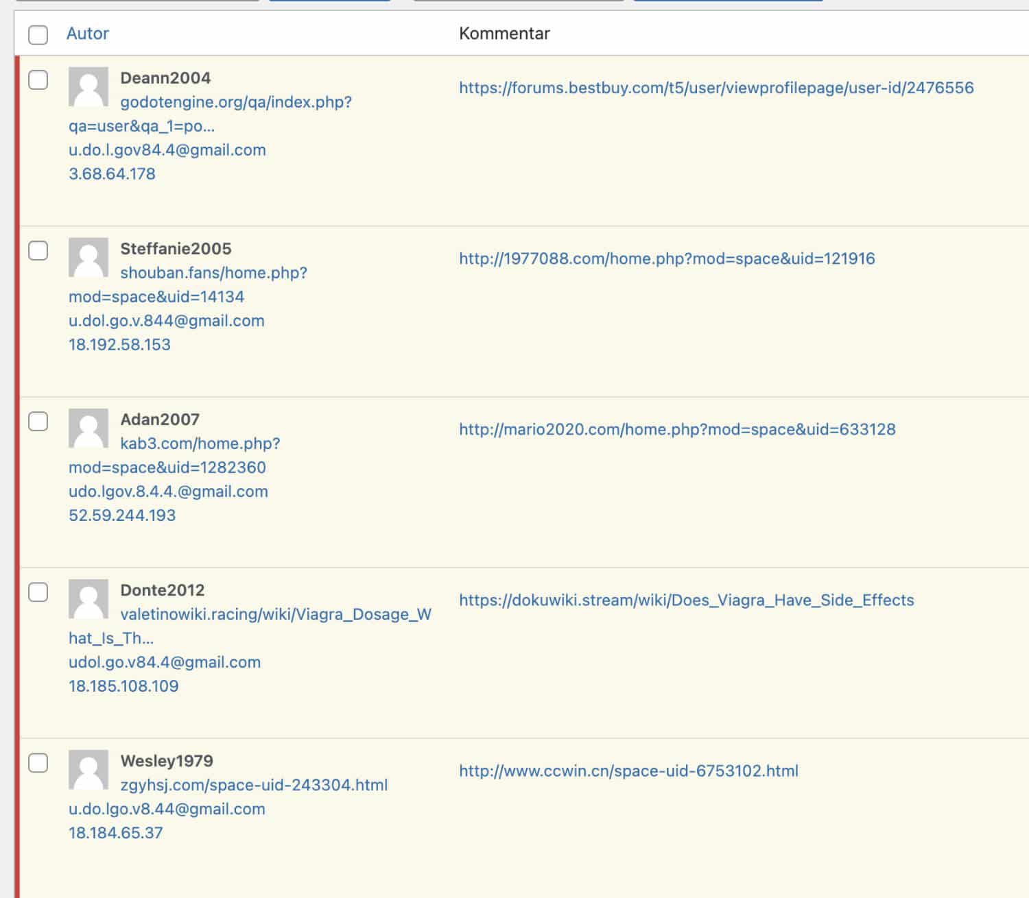 Kommentare SPAM
