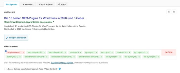 Mehr als 5 Fokus-Keywords bei Rank Math
