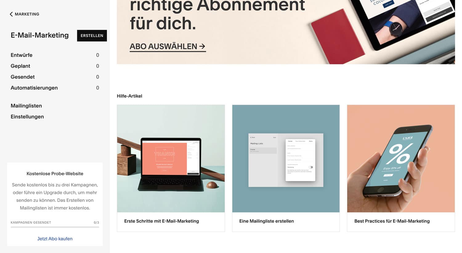 Eine Newsletter-Funktion ist bei Squarespace bereits inbegriffen