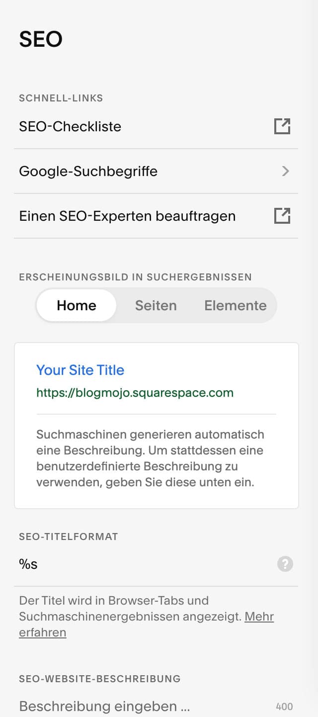 SEO ist ein großes Thema bei Squarespace und du hast sehr viele Möglichkeiten