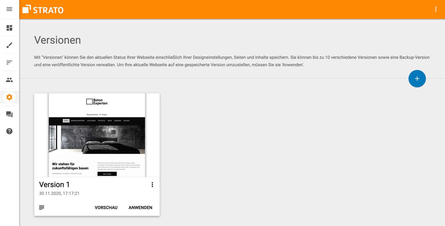 Du kannst mit dem Baukasten verschiedene Versionen deiner Website speichern