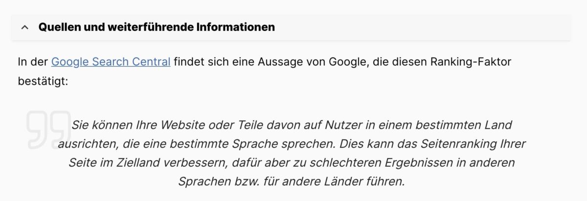 Toggle mit Quellen zu jedem Faktor