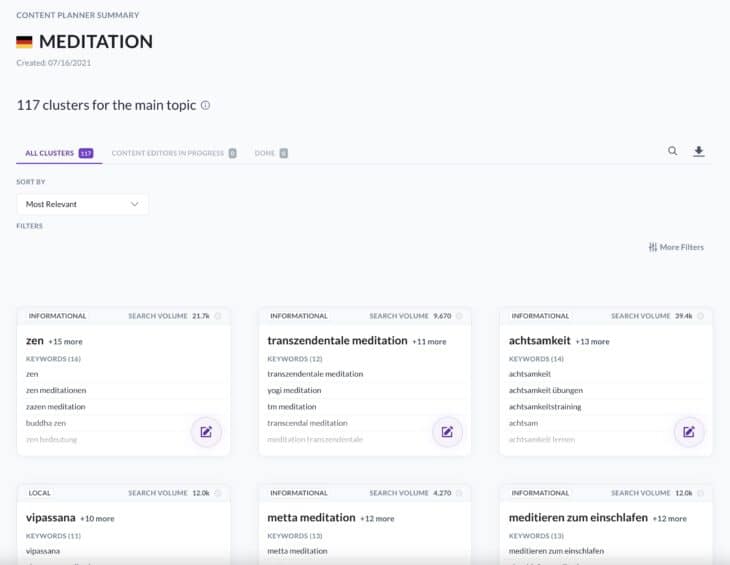 Keyword-Cluster mit dem Content Planner finden