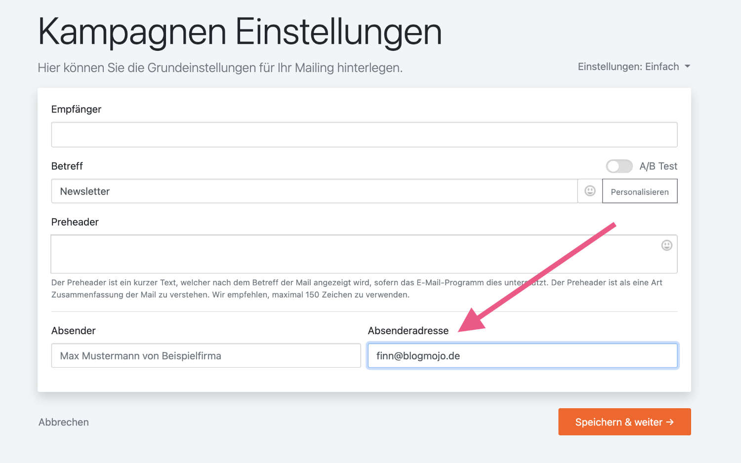 Versandadresse einrichten