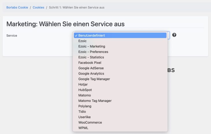 Vorlagen für Services bei Borlabs Cookie