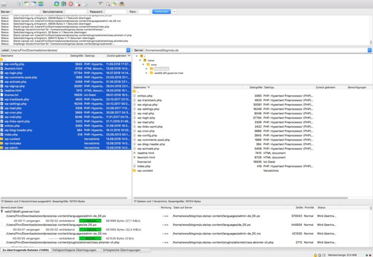 Warteschlange in Filezilla