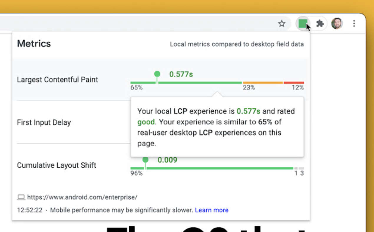 Web Vitals Chrome Extension