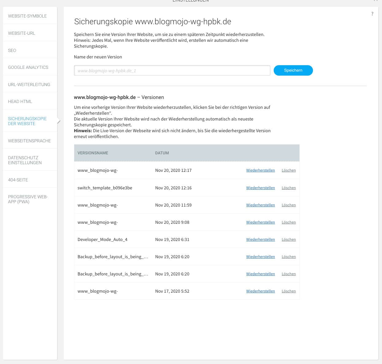 Du kannst beim webgo Homepage-Baukasten jederzeit ein Backup erstellen und dieses wiederherstellen