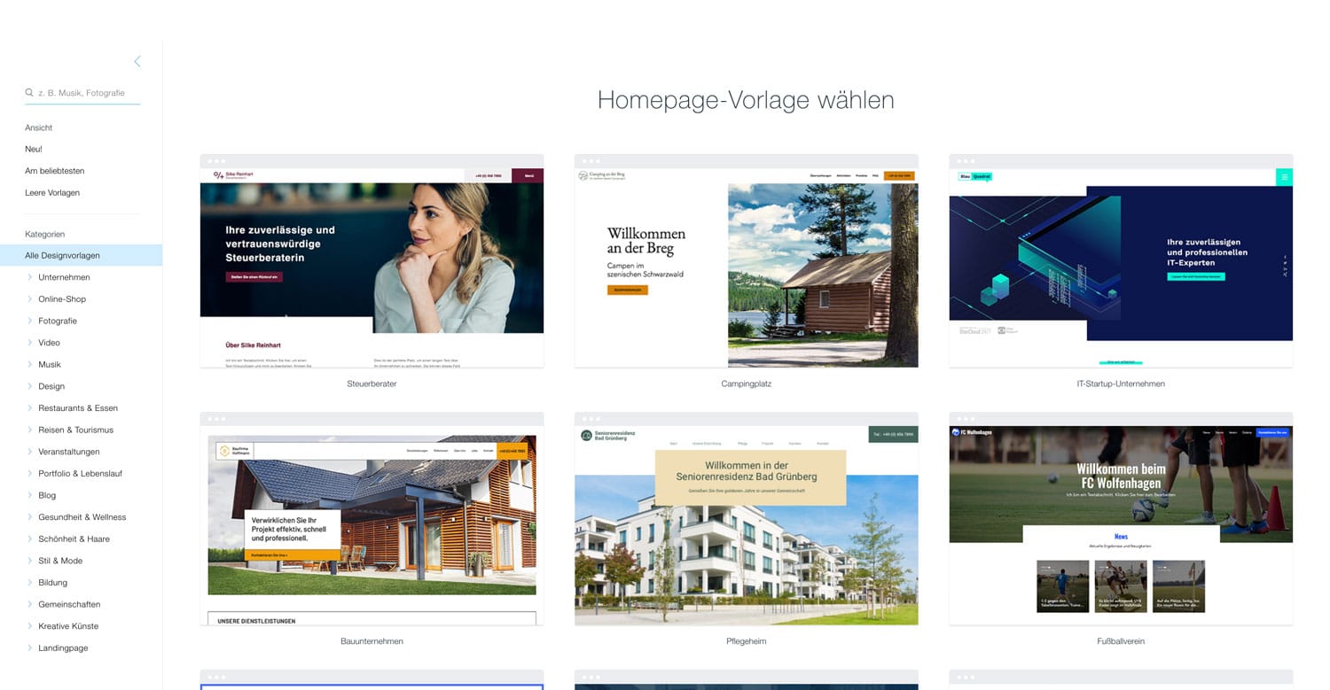 Wix bietet dir zahlreiche vorgefertigte Templates an, die du einfach für deine Seite übernehmen kannst