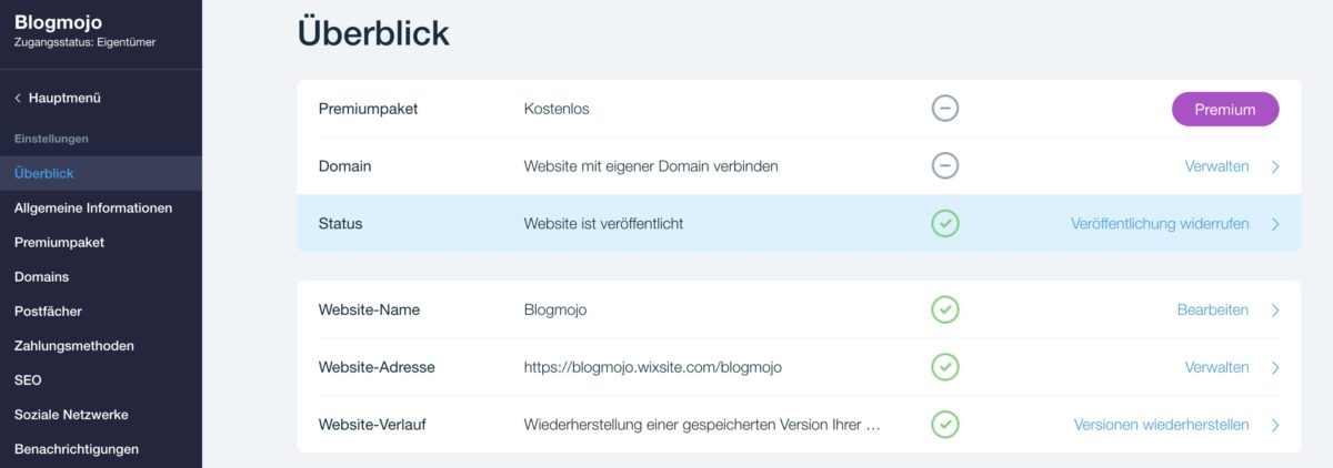 Wix-Website offline nehmen