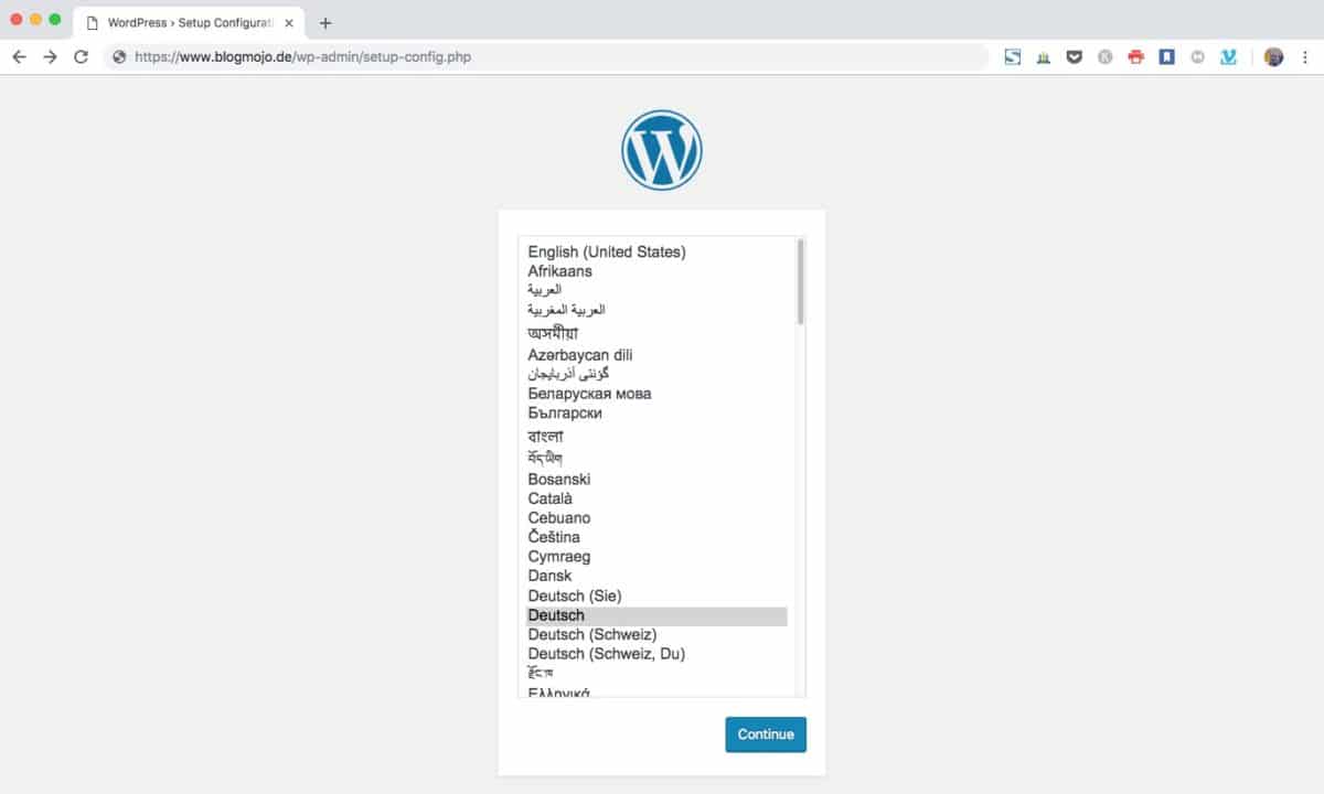 Sélection de la langue WordPress