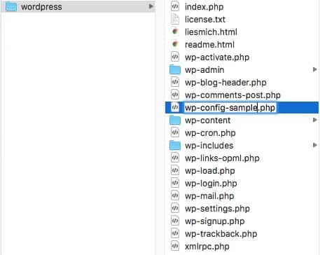 renommer wp-config-sample.php en wp-config.php