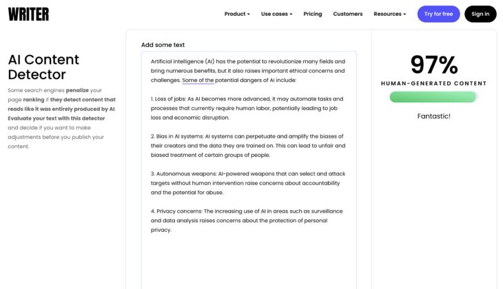 Writer.com AI Contect Detector